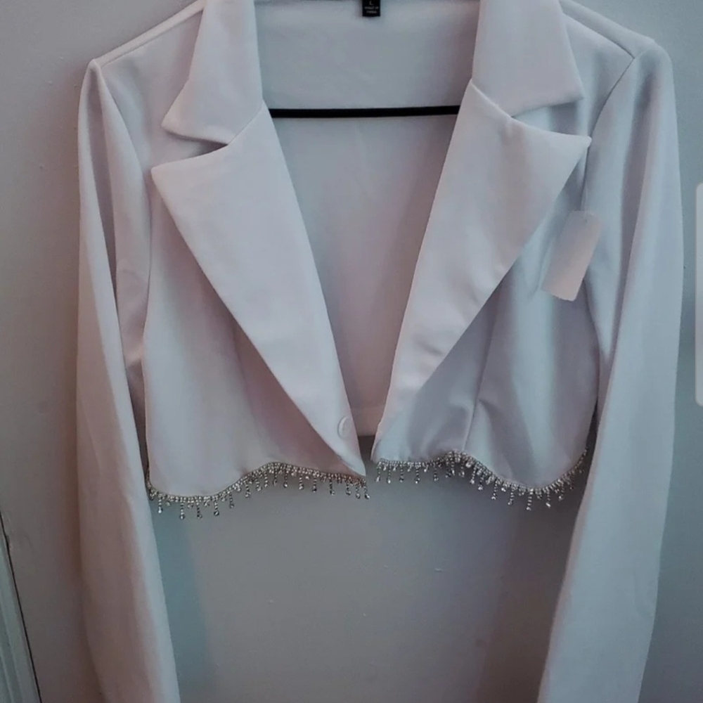 Chic White Beaded Women's Blazer
